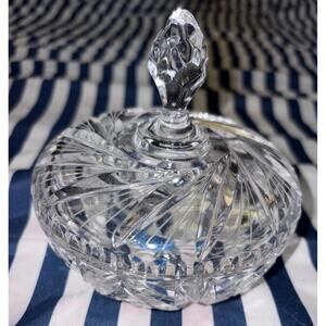 Vintage Crystal Candy Dish Etched With Feet 4.5”